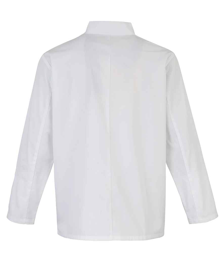Premier Unisex Long Sleeve Stud Front Chef's Jacket in by Premier — Custom branded clothing by Print Press, featuring premium embroidery produced in our specialist print lab in the UK.