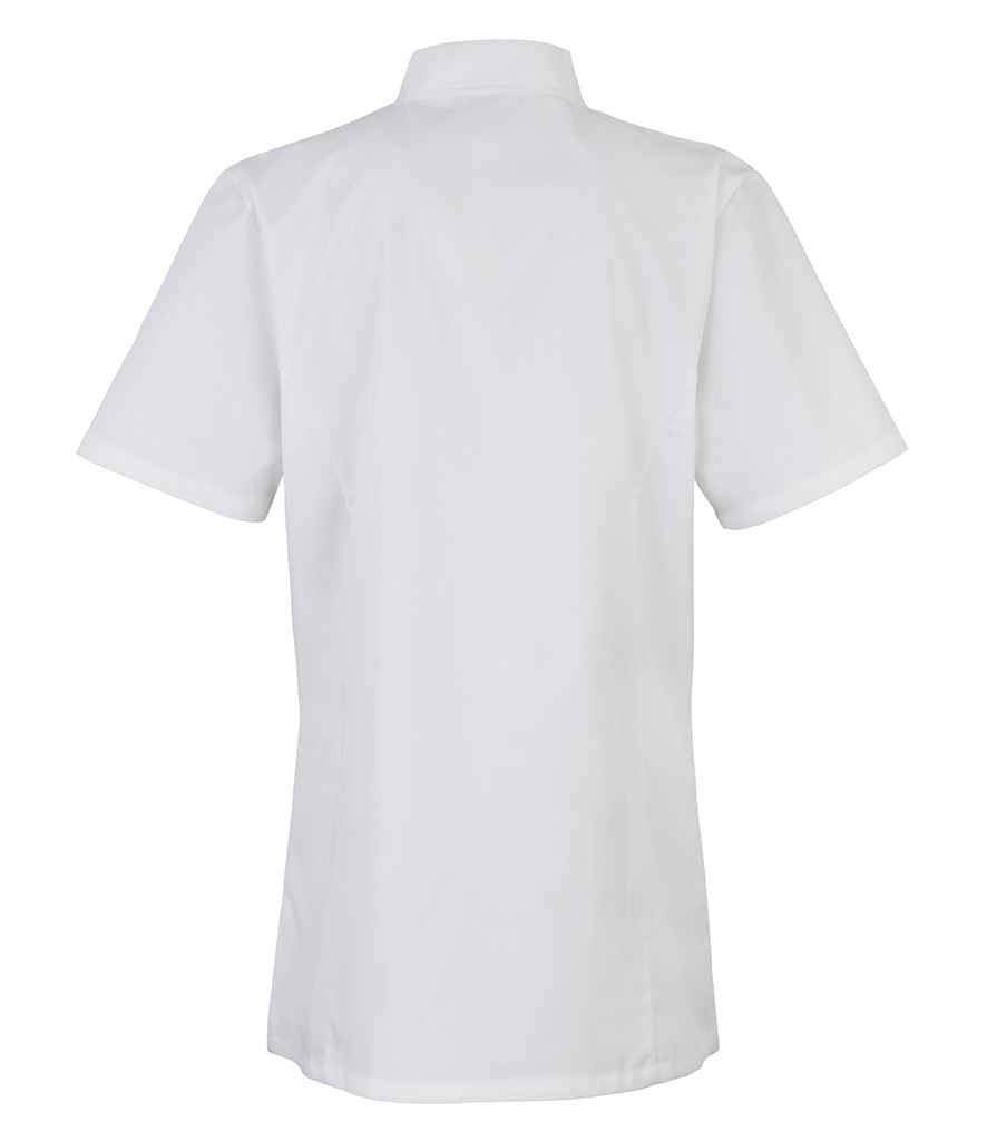 Premier Ladies Short Sleeve Chef's Jacket in by Premier — Custom branded clothing by Print Press, featuring premium embroidery produced in our specialist print lab in the UK.
