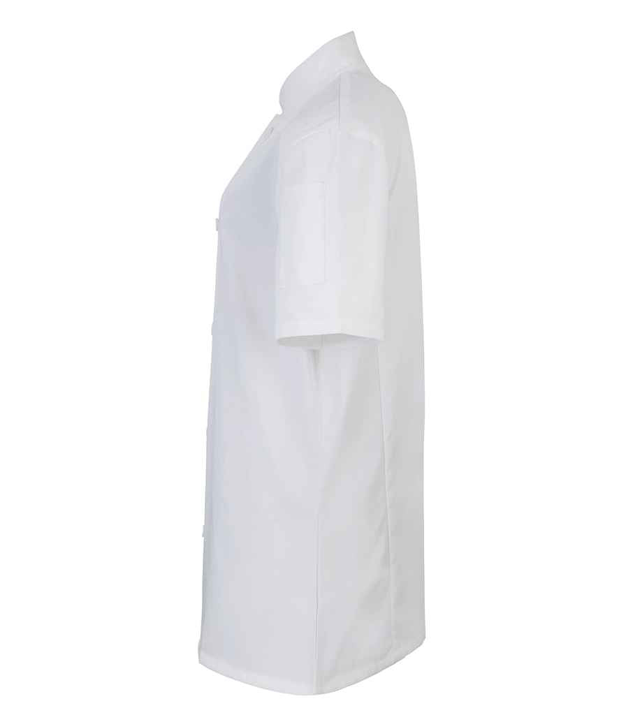 Premier Ladies Short Sleeve Chef's Jacket in by Premier — Custom branded clothing by Print Press, featuring premium embroidery produced in our specialist print lab in the UK.