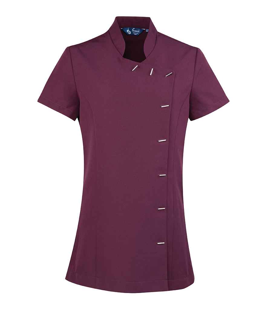 Premier Ladies Orchid Short Sleeve Tunic in Aubergine by Premier — Custom branded clothing by Print Press, featuring premium embroidery produced in our specialist print lab in the UK.