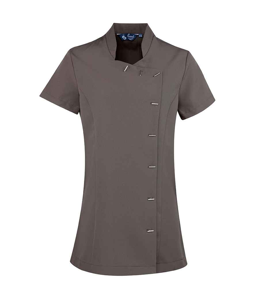 Premier Ladies Orchid Short Sleeve Tunic in Dark Grey by Premier — Custom branded clothing by Print Press, featuring premium embroidery produced in our specialist print lab in the UK.