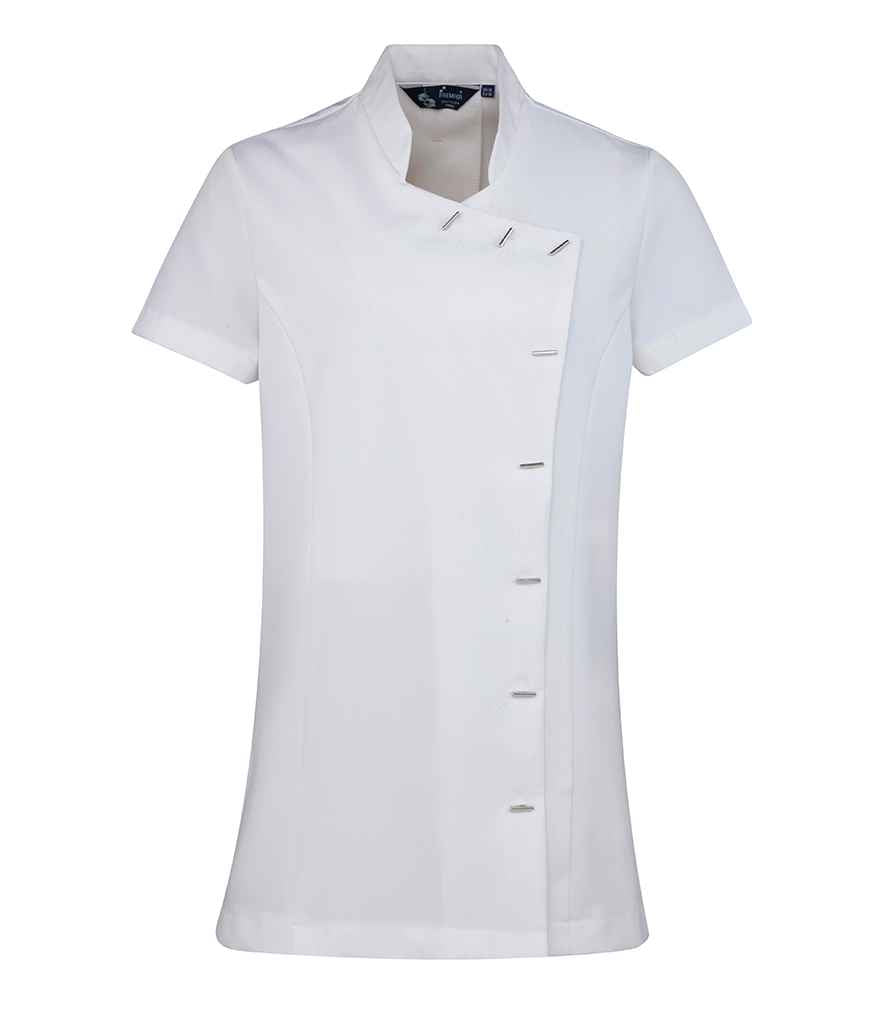 Premier Ladies Orchid Short Sleeve Tunic in White by Premier — Custom branded clothing by Print Press, featuring premium embroidery produced in our specialist print lab in the UK.