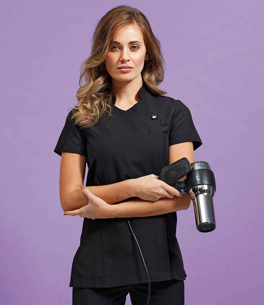 Premier Ladies Blossom Short Sleeve Tunic in Black by Premier — Custom branded clothing by Print Press, featuring premium embroidery produced in our specialist print lab in the UK.