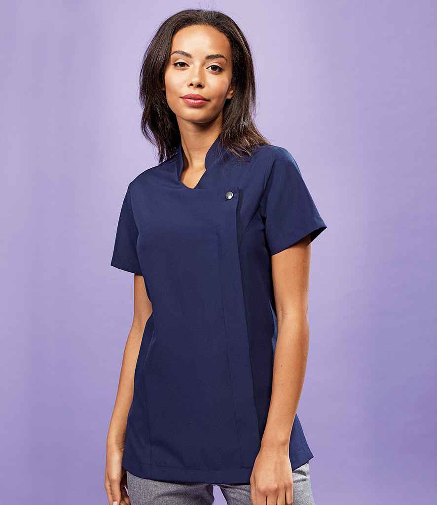 Premier Ladies Blossom Short Sleeve Tunic in Navy by Premier — Custom branded clothing by Print Press, featuring premium embroidery produced in our specialist print lab in the UK.