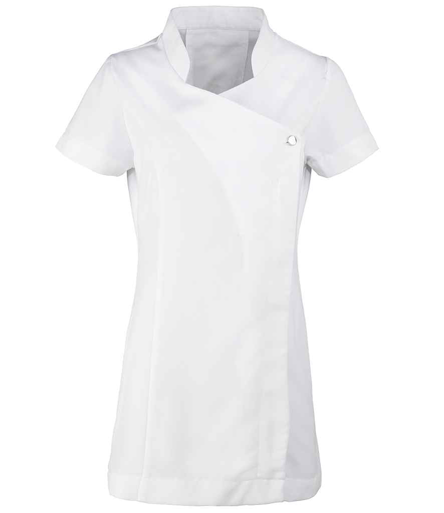 Premier Ladies Blossom Short Sleeve Tunic in White by Premier — Custom branded clothing by Print Press, featuring premium embroidery produced in our specialist print lab in the UK.