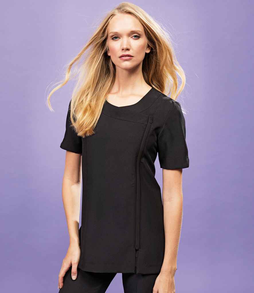 Premier Ladies Camellia Short Sleeve Tunic in Black by Premier — Custom branded clothing by Print Press, featuring premium embroidery produced in our specialist print lab in the UK.
