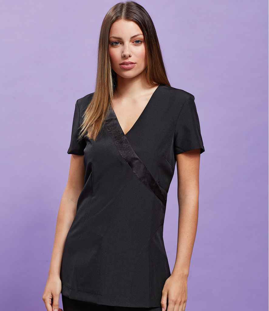 Premier Ladies Rose Short Sleeve Tunic in Black by Premier — Custom branded clothing by Print Press, featuring premium embroidery produced in our specialist print lab in the UK.