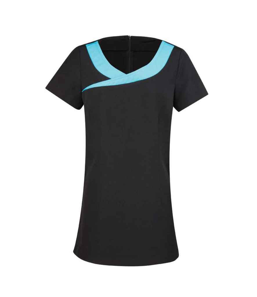 Premier Ladies Ivy Short Sleeve Tunic in Black Turquoise Blue by Premier — Custom branded clothing by Print Press, featuring premium embroidery produced in our specialist print lab in the UK.