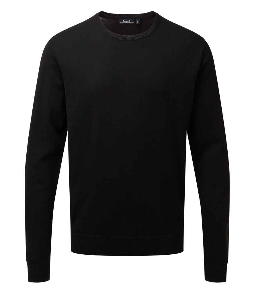 Premier Cotton Rich Crew Neck Sweater in Black by Premier — Custom branded clothing by Print Press, featuring premium embroidery produced in our specialist print lab in the UK.