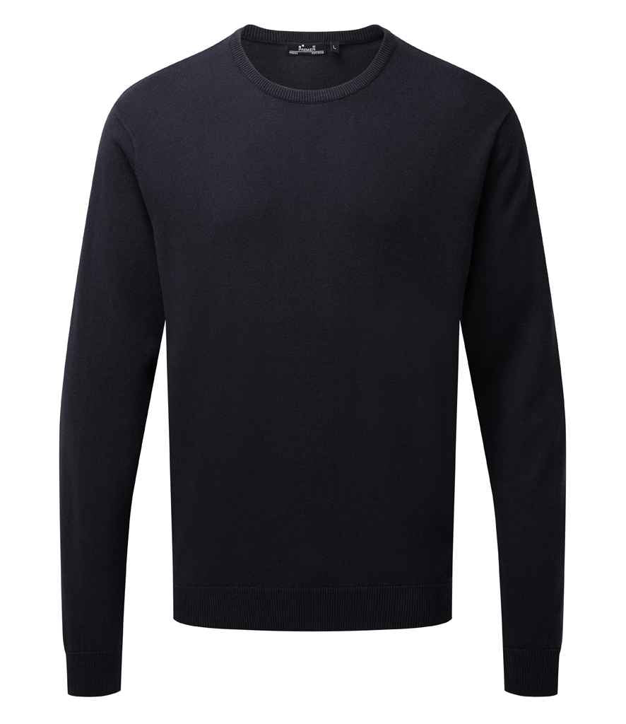 Premier Cotton Rich Crew Neck Sweater in Navy by Premier — Custom branded clothing by Print Press, featuring premium embroidery produced in our specialist print lab in the UK.