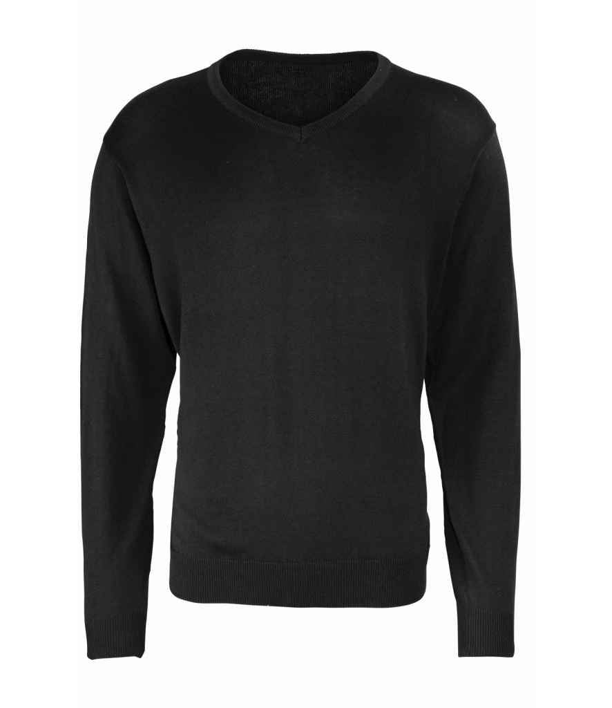 Premier Knitted Cotton Acrylic V Neck Sweater in Black by Premier — Custom branded clothing by Print Press, featuring premium embroidery produced in our specialist print lab in the UK.