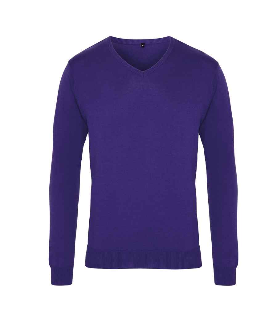 Premier Knitted Cotton Acrylic V Neck Sweater in Purple by Premier — Custom branded clothing by Print Press, featuring premium embroidery produced in our specialist print lab in the UK.