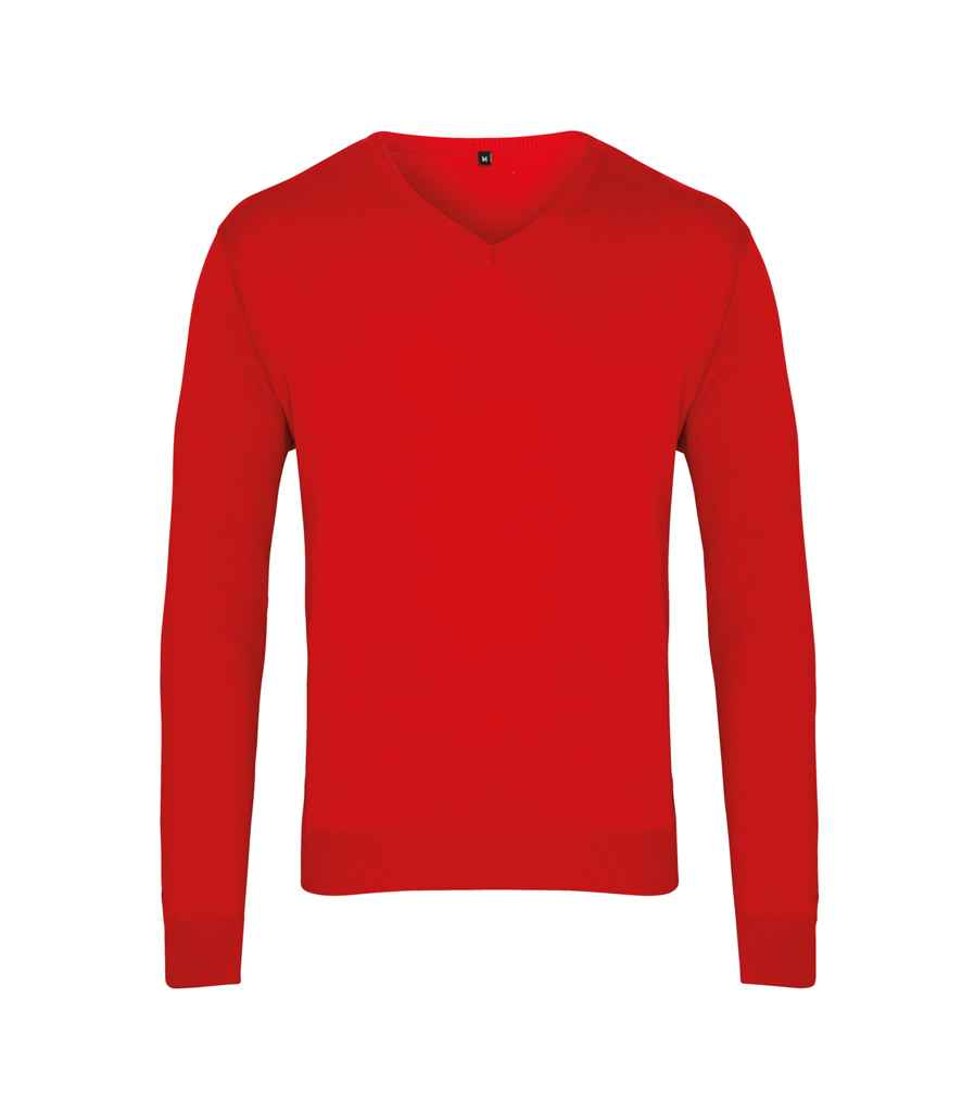 Premier Knitted Cotton Acrylic V Neck Sweater in Red by Premier — Custom branded clothing by Print Press, featuring premium embroidery produced in our specialist print lab in the UK.