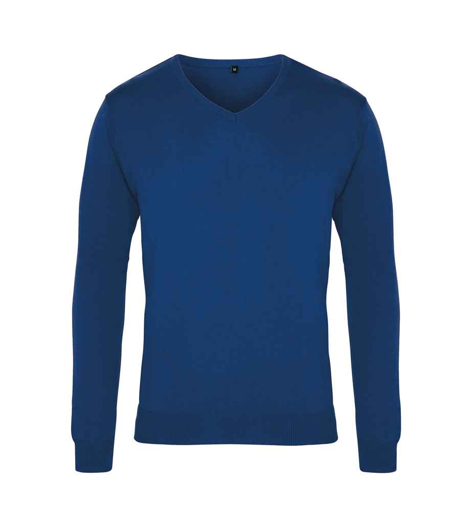 Premier Knitted Cotton Acrylic V Neck Sweater in Royal Blue by Premier — Custom branded clothing by Print Press, featuring premium embroidery produced in our specialist print lab in the UK.