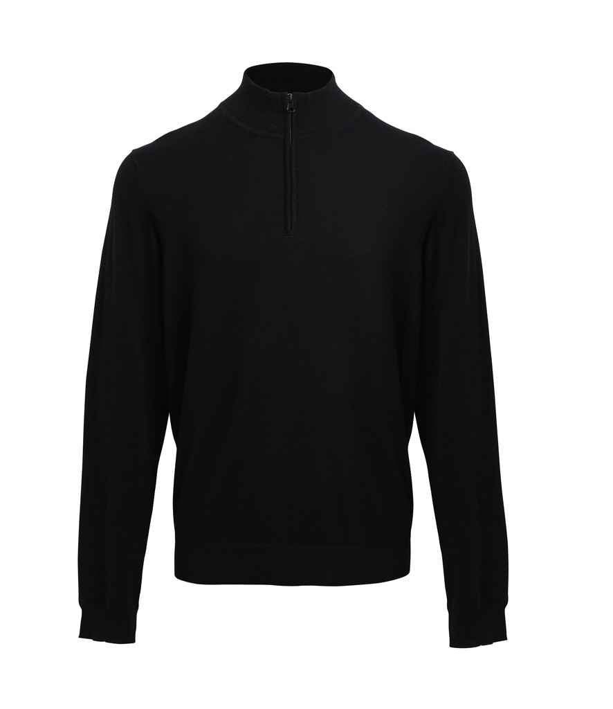 Premier Zip Neck Sweater in Black by Premier — Custom branded clothing by Print Press, featuring premium embroidery produced in our specialist print lab in the UK.