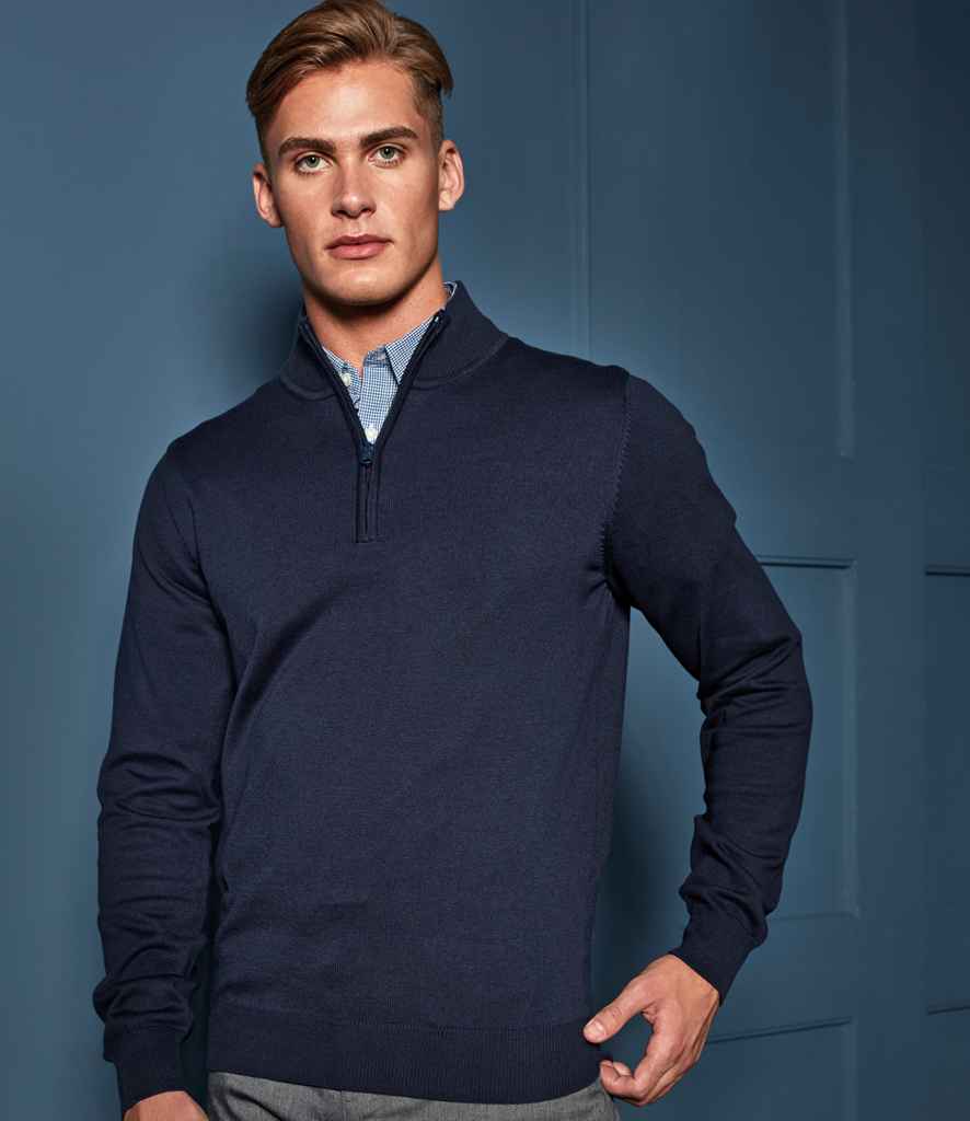 Premier Zip Neck Sweater in Navy by Premier — Custom branded clothing by Print Press, featuring premium embroidery produced in our specialist print lab in the UK.