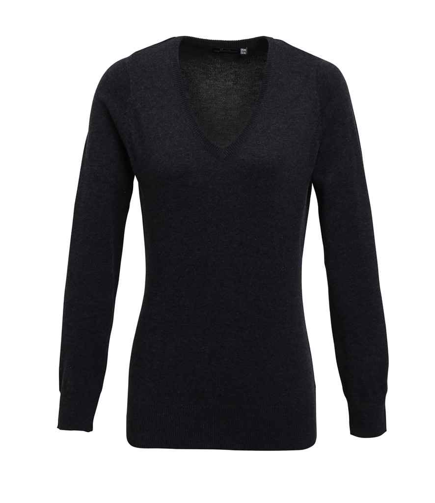 Premier Ladies Knitted Cotton Acrylic V Neck Sweater in Charcoal by Premier — Custom branded clothing by Print Press, featuring premium embroidery produced in our specialist print lab in the UK.
