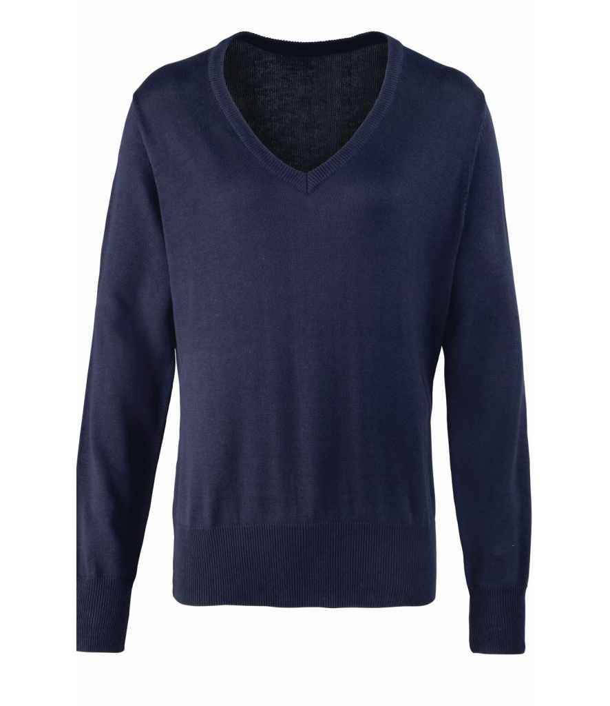 Premier Ladies Knitted Cotton Acrylic V Neck Sweater in by Premier — Custom branded clothing by Print Press, featuring premium embroidery produced in our specialist print lab in the UK.