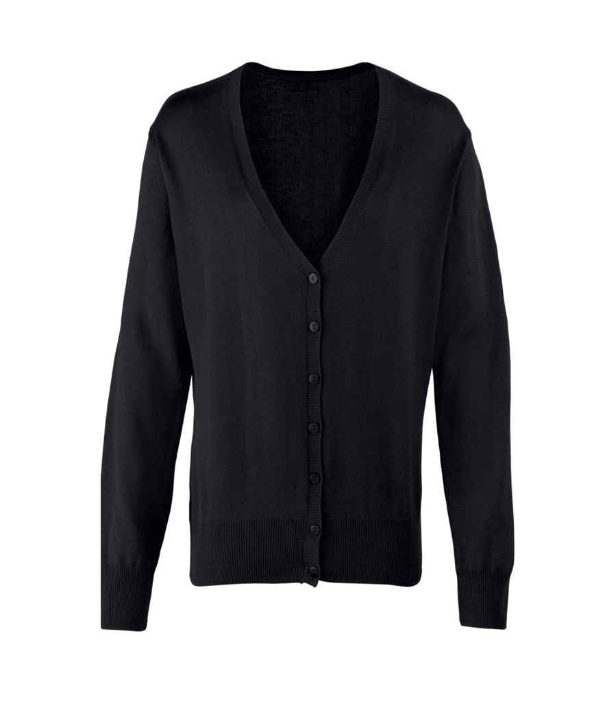 Premier Ladies Cotton Acrylic V Neck Cardigan in Black by Premier — Custom branded clothing by Print Press, featuring premium embroidery produced in our specialist print lab in the UK.