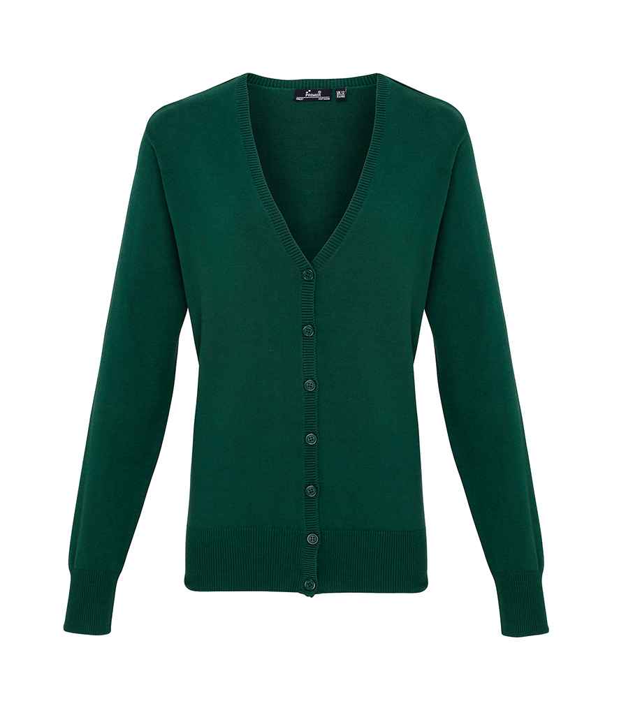 Premier Ladies Cotton Acrylic V Neck Cardigan in Bottle Green by Premier — Custom branded clothing by Print Press, featuring premium embroidery produced in our specialist print lab in the UK.