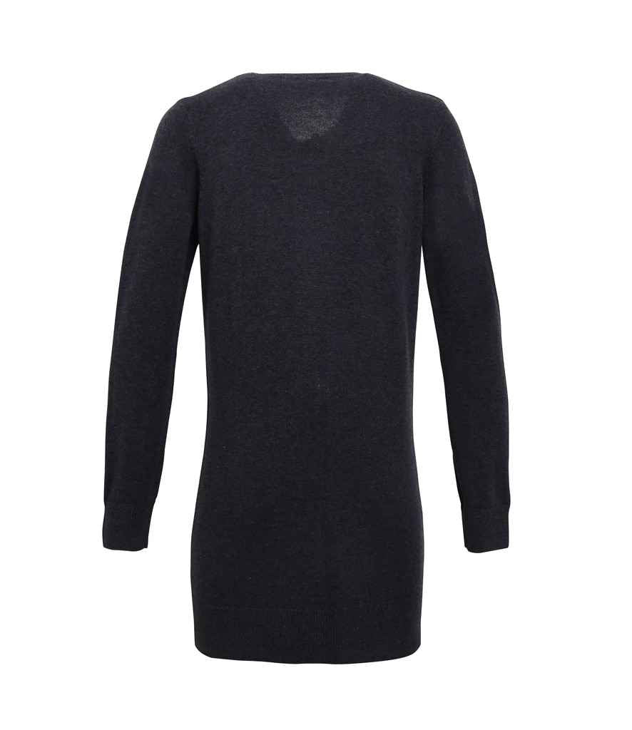 Premier Ladies Longline V Neck Cardigan in by Premier — Custom branded clothing by Print Press, featuring premium embroidery produced in our specialist print lab in the UK.
