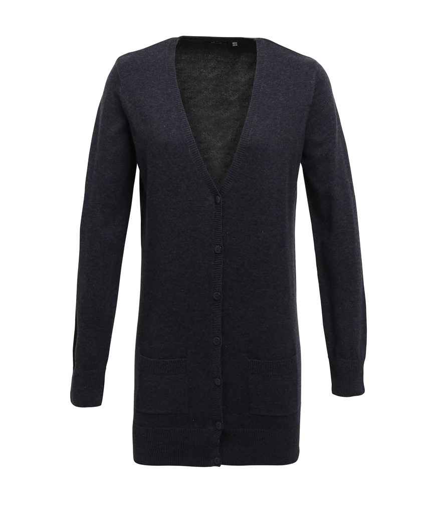 Premier Ladies Longline V Neck Cardigan in by Premier — Custom branded clothing by Print Press, featuring premium embroidery produced in our specialist print lab in the UK.