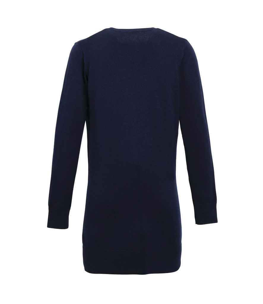 Premier Ladies Longline V Neck Cardigan in by Premier — Custom branded clothing by Print Press, featuring premium embroidery produced in our specialist print lab in the UK.