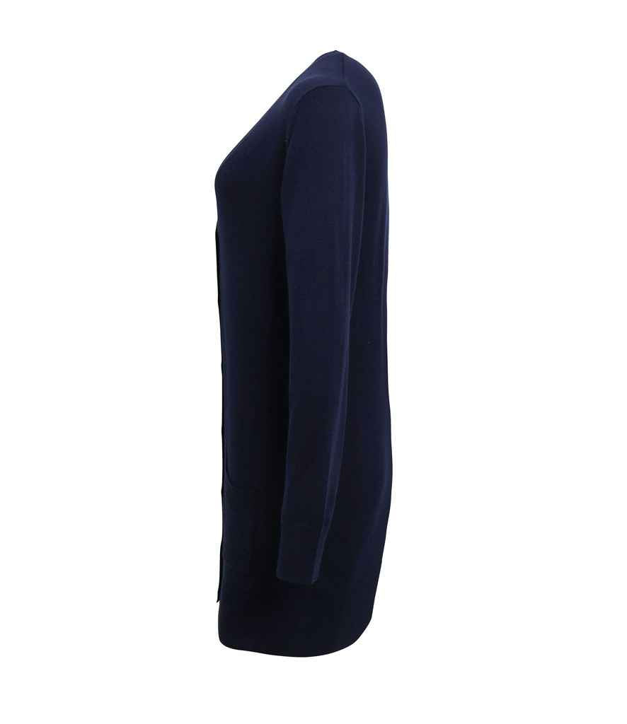Premier Ladies Longline V Neck Cardigan in by Premier — Custom branded clothing by Print Press, featuring premium embroidery produced in our specialist print lab in the UK.