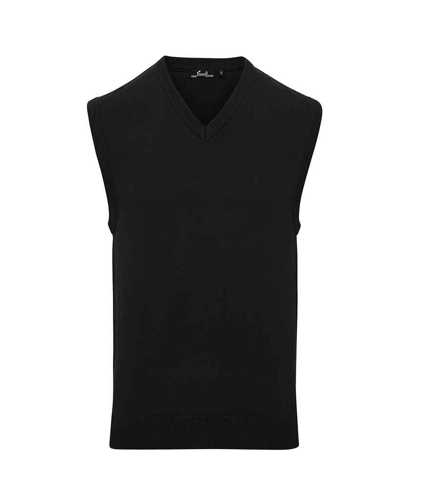 Premier Sleeveless Cotton Acrylic V Neck Sweater in Black by Premier — Custom branded clothing by Print Press, featuring premium embroidery produced in our specialist print lab in the UK.