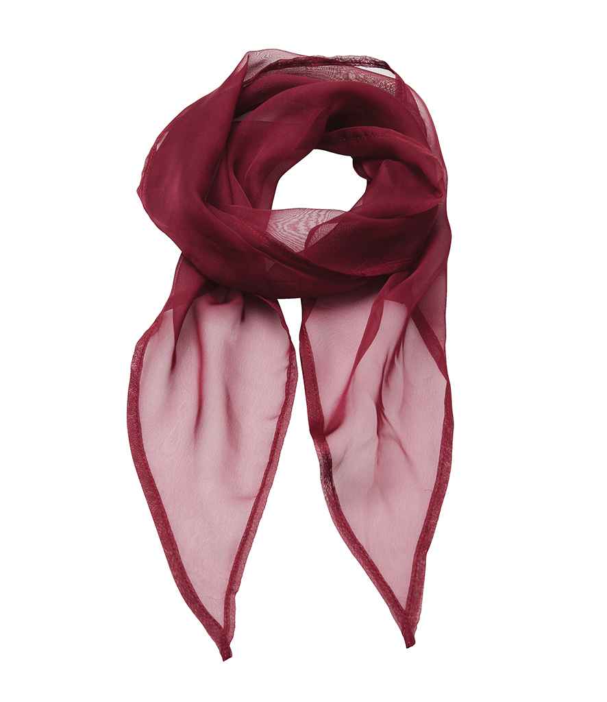 Premier 'Colours' Chiffon Scarf in ONE Burgundy by Premier — Custom branded clothing by Print Press, featuring premium embroidery produced in our specialist print lab in the UK.