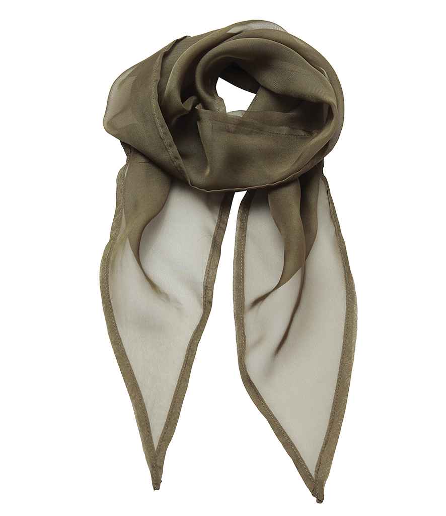 Premier 'Colours' Chiffon Scarf in ONE Olive Green by Premier — Custom branded clothing by Print Press, featuring premium embroidery produced in our specialist print lab in the UK.