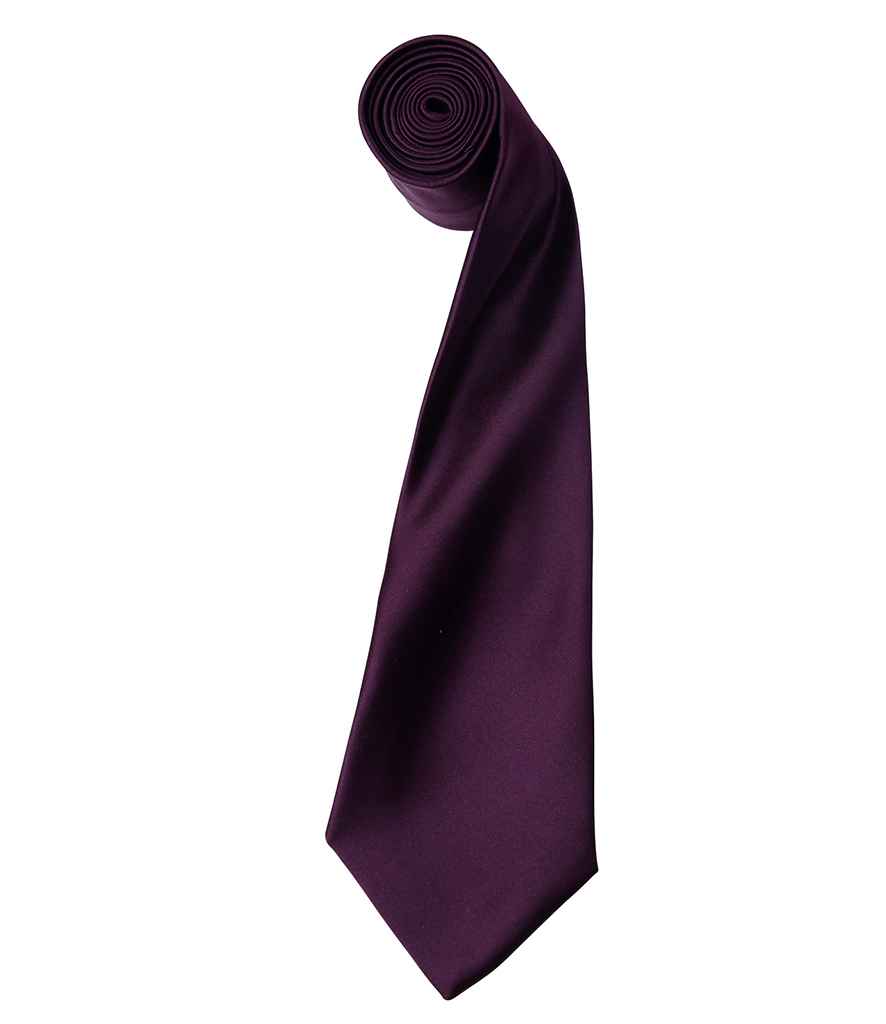 Premier 'Colours' Satin Tie in ONE Aubergine by Premier — Custom branded clothing by Print Press, featuring premium embroidery produced in our specialist print lab in the UK.