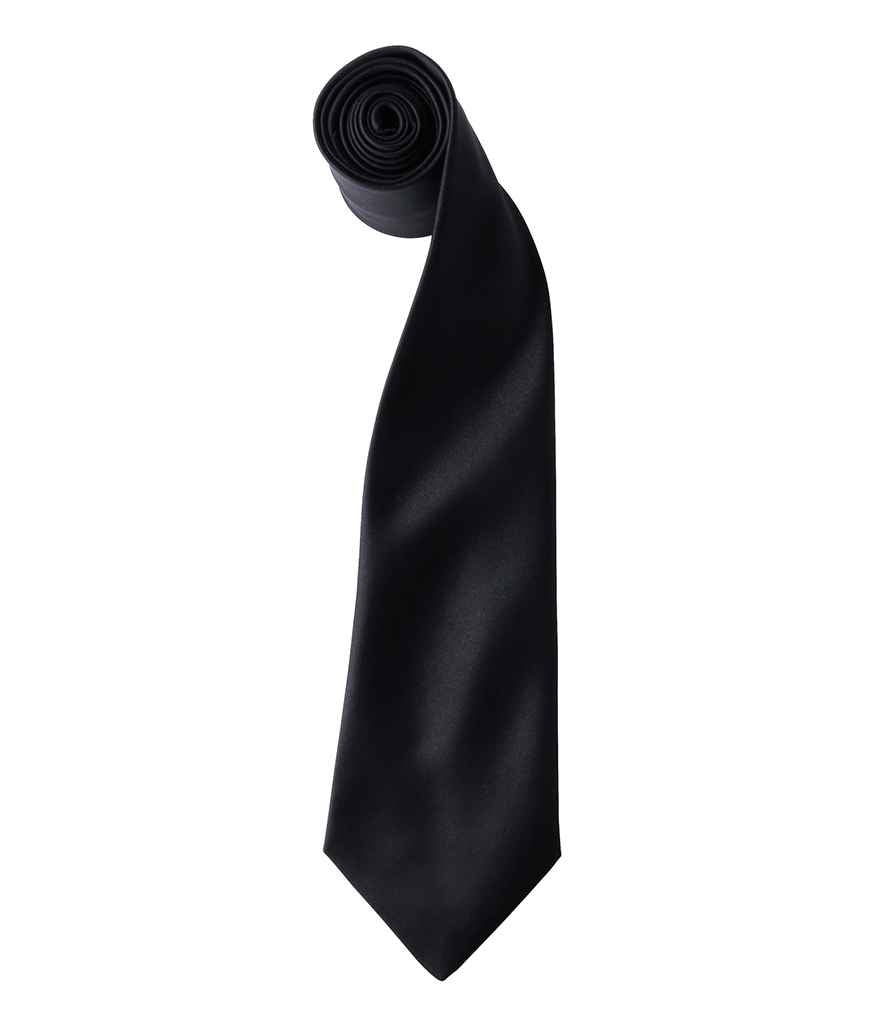 Premier 'Colours' Satin Tie in ONE Black by Premier — Custom branded clothing by Print Press, featuring premium embroidery produced in our specialist print lab in the UK.