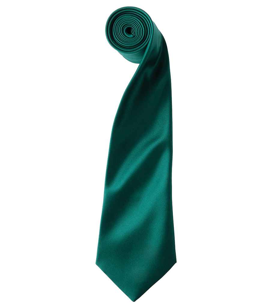 Premier 'Colours' Satin Tie in ONE Bottle Green by Premier — Custom branded clothing by Print Press, featuring premium embroidery produced in our specialist print lab in the UK.