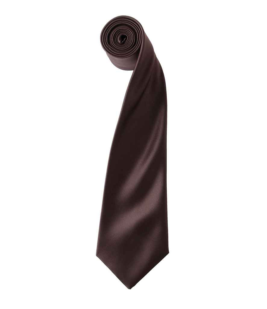 Premier 'Colours' Satin Tie in ONE Brown by Premier — Custom branded clothing by Print Press, featuring premium embroidery produced in our specialist print lab in the UK.