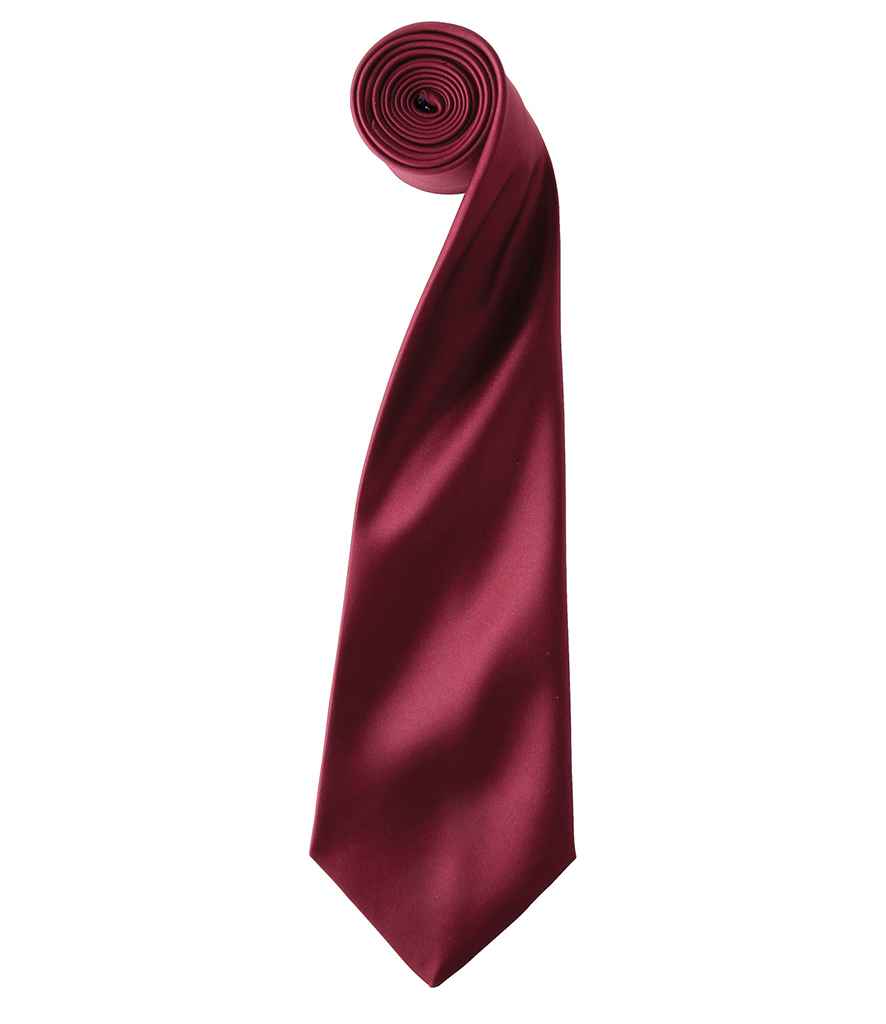Premier 'Colours' Satin Tie in ONE Burgundy by Premier — Custom branded clothing by Print Press, featuring premium embroidery produced in our specialist print lab in the UK.