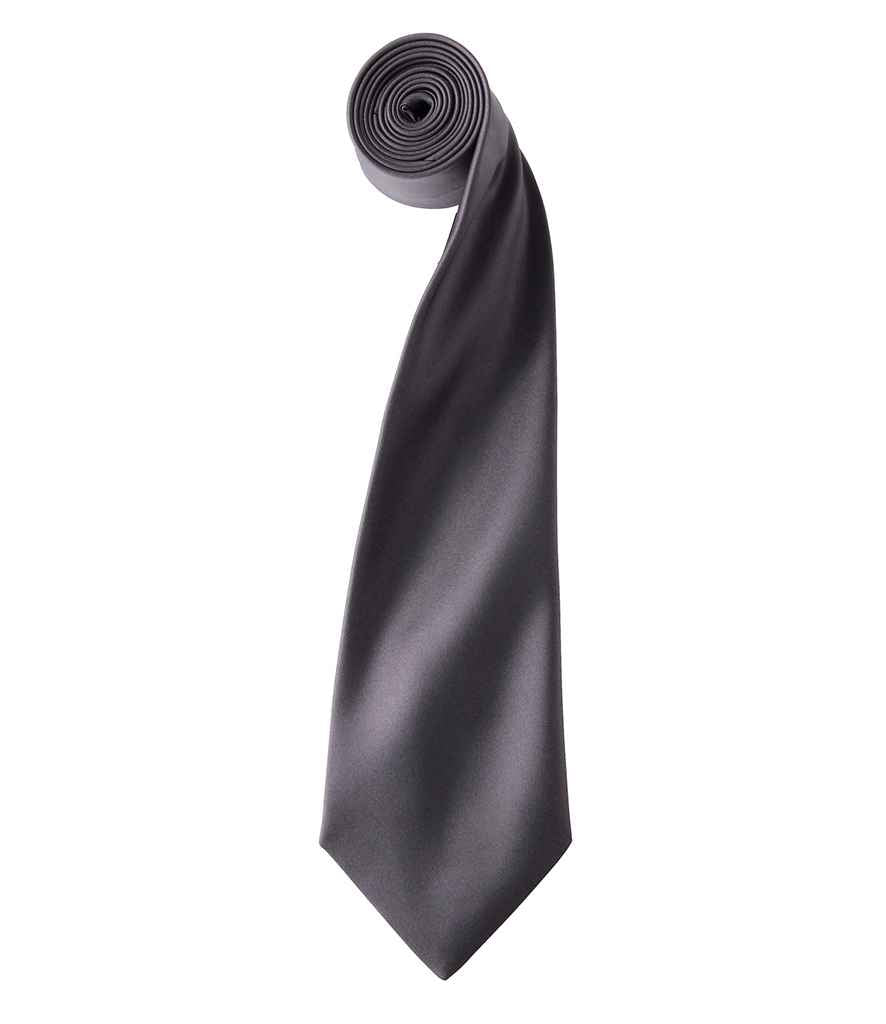 Premier 'Colours' Satin Tie in ONE Dark Grey by Premier — Custom branded clothing by Print Press, featuring premium embroidery produced in our specialist print lab in the UK.