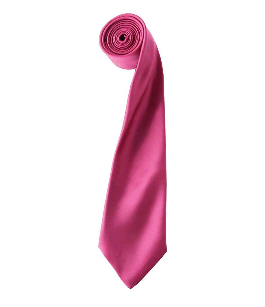 Premier 'Colours' Satin Tie in ONE Hot Pink by Premier — Custom branded clothing by Print Press, featuring premium embroidery produced in our specialist print lab in the UK.