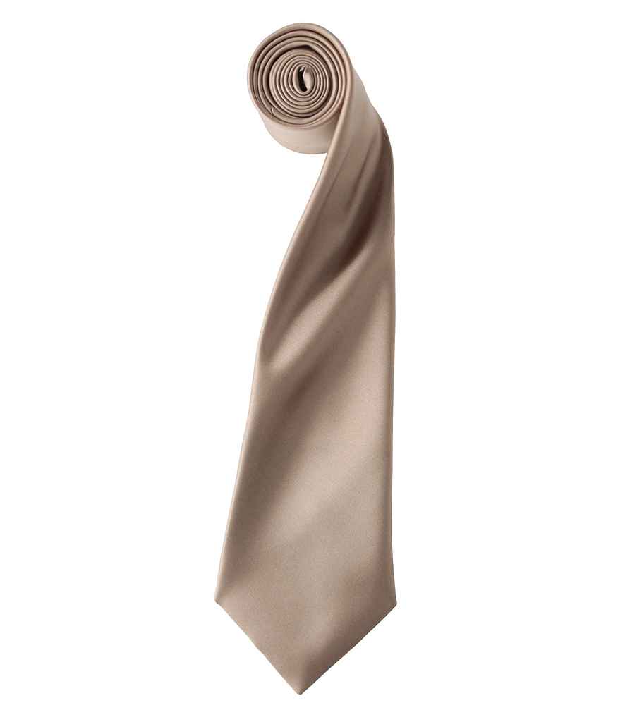 Premier 'Colours' Satin Tie in ONE Khaki by Premier — Custom branded clothing by Print Press, featuring premium embroidery produced in our specialist print lab in the UK.