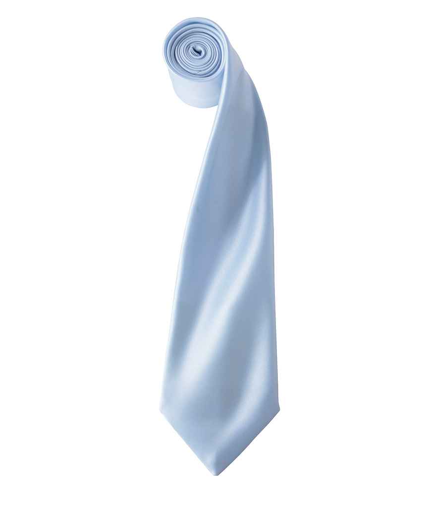 Premier 'Colours' Satin Tie in ONE Light Blue by Premier — Custom branded clothing by Print Press, featuring premium embroidery produced in our specialist print lab in the UK.