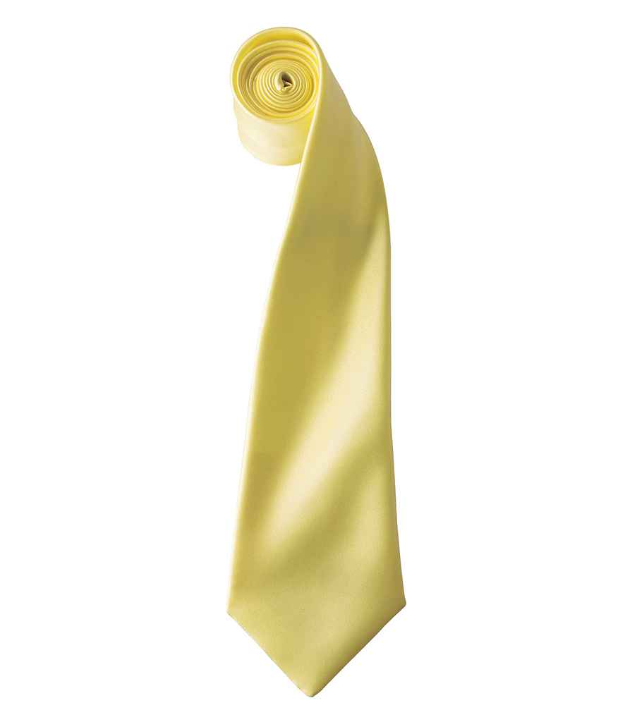 Premier 'Colours' Satin Tie in ONE Lemon by Premier — Custom branded clothing by Print Press, featuring premium embroidery produced in our specialist print lab in the UK.