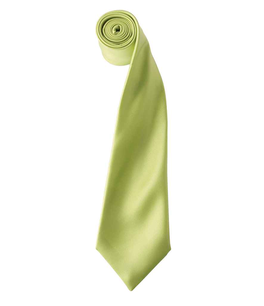 Premier 'Colours' Satin Tie in ONE Lime Green by Premier — Custom branded clothing by Print Press, featuring premium embroidery produced in our specialist print lab in the UK.