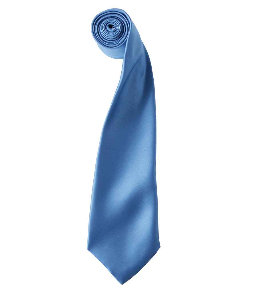 Premier 'Colours' Satin Tie in ONE Mid Blue by Premier — Custom branded clothing by Print Press, featuring premium embroidery produced in our specialist print lab in the UK.