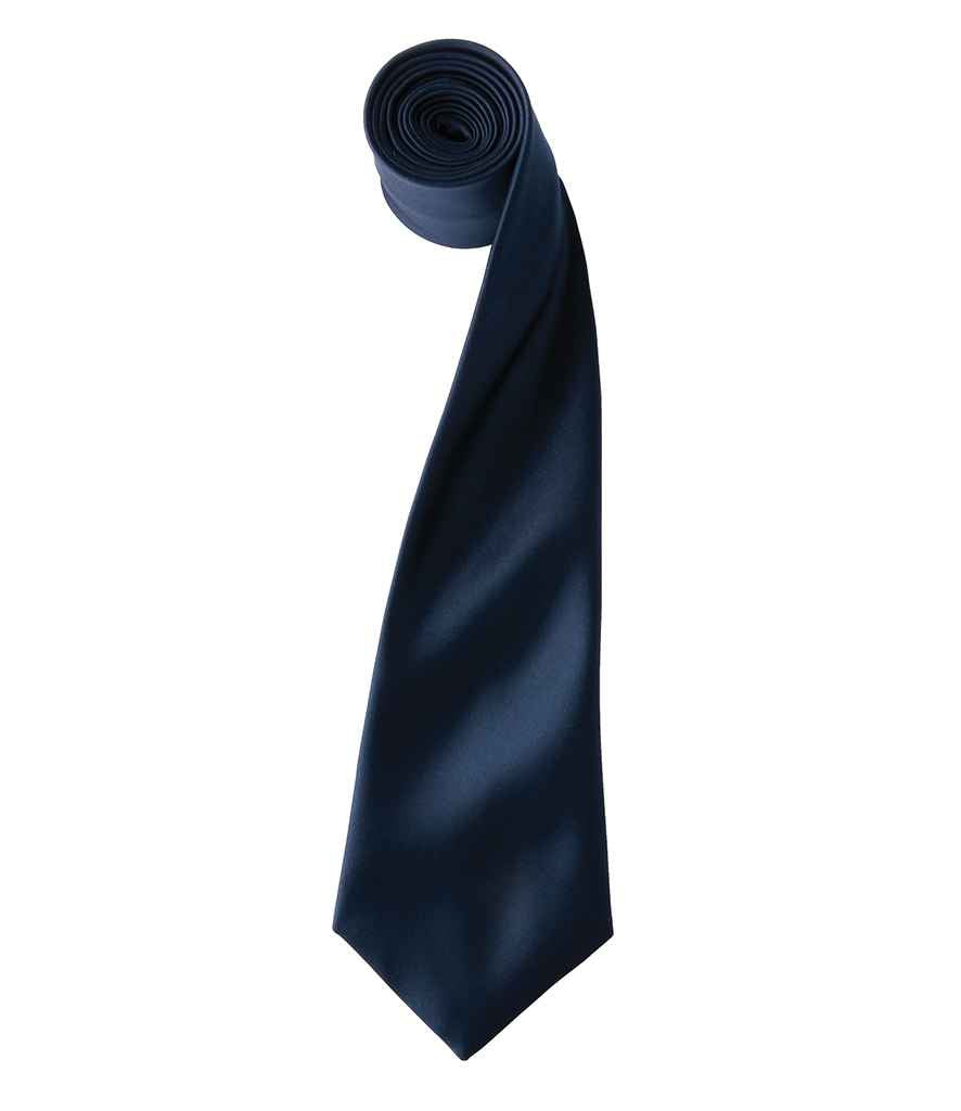 Premier 'Colours' Satin Tie in ONE Navy by Premier — Custom branded clothing by Print Press, featuring premium embroidery produced in our specialist print lab in the UK.