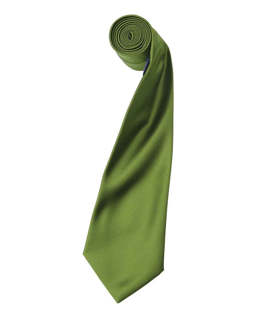 Premier 'Colours' Satin Tie in ONE Oasis Green by Premier — Custom branded clothing by Print Press, featuring premium embroidery produced in our specialist print lab in the UK.