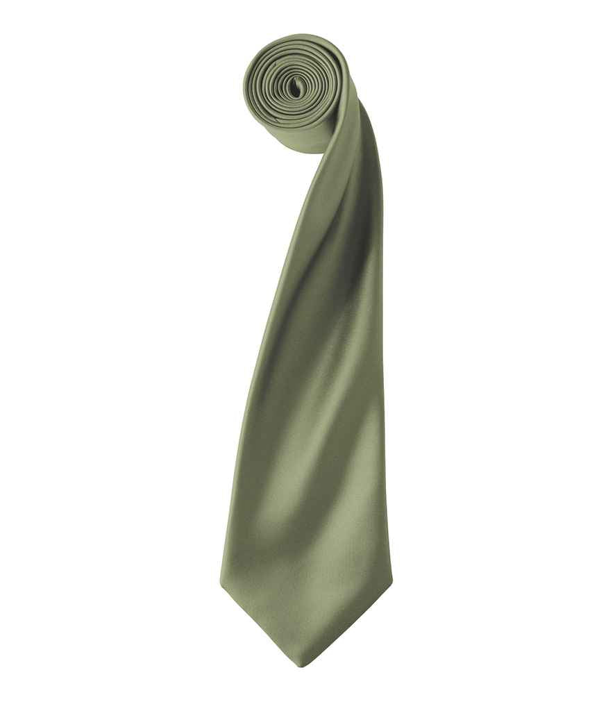 Premier 'Colours' Satin Tie in ONE Olive Green by Premier — Custom branded clothing by Print Press, featuring premium embroidery produced in our specialist print lab in the UK.
