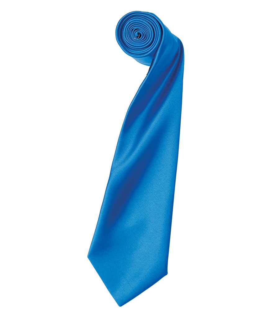Premier 'Colours' Satin Tie in ONE Sapphire Blue by Premier — Custom branded clothing by Print Press, featuring premium embroidery produced in our specialist print lab in the UK.