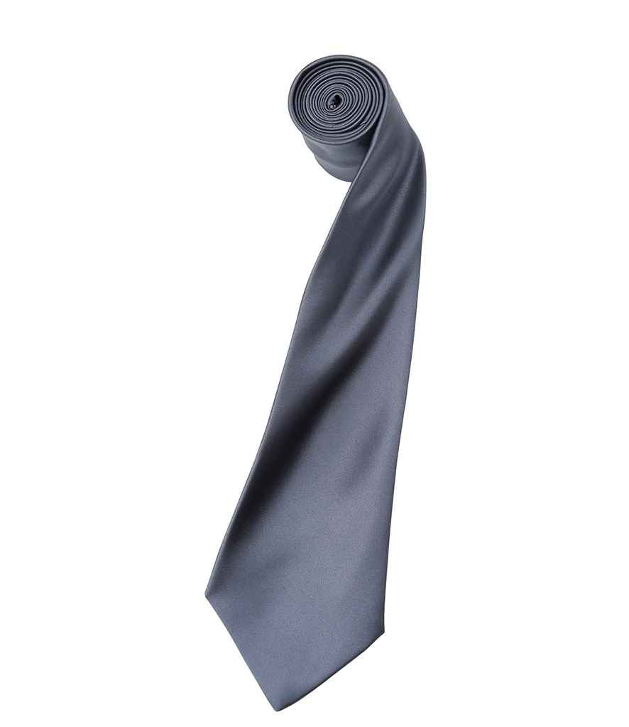 Premier 'Colours' Satin Tie in ONE Steel by Premier — Custom branded clothing by Print Press, featuring premium embroidery produced in our specialist print lab in the UK.