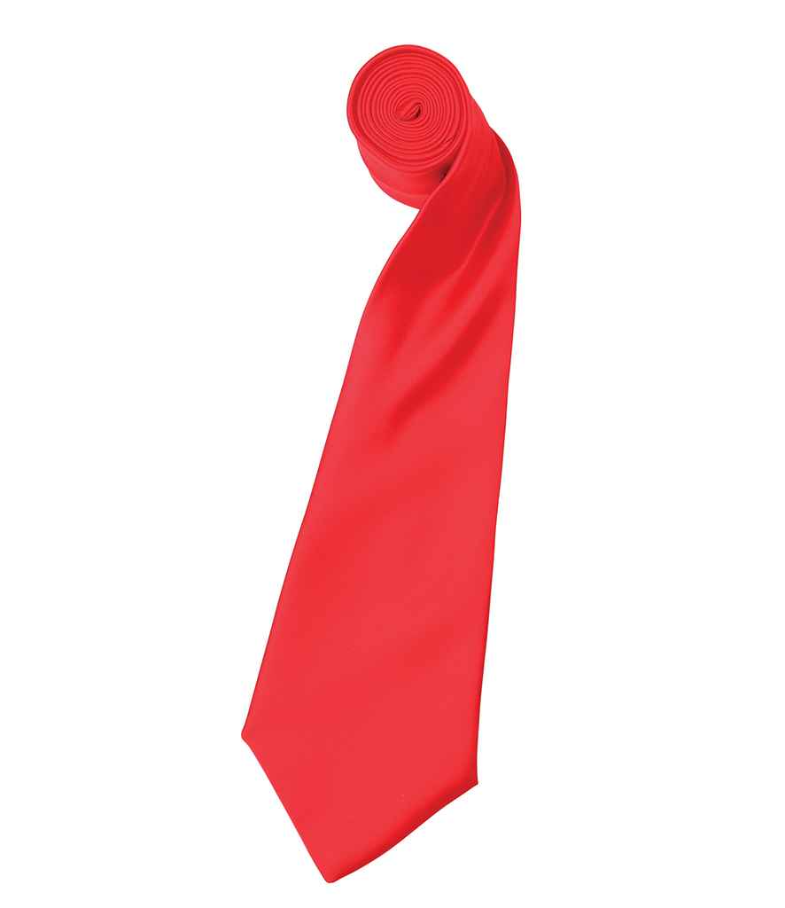 Premier 'Colours' Satin Tie in ONE Strawberry Red by Premier — Custom branded clothing by Print Press, featuring premium embroidery produced in our specialist print lab in the UK.