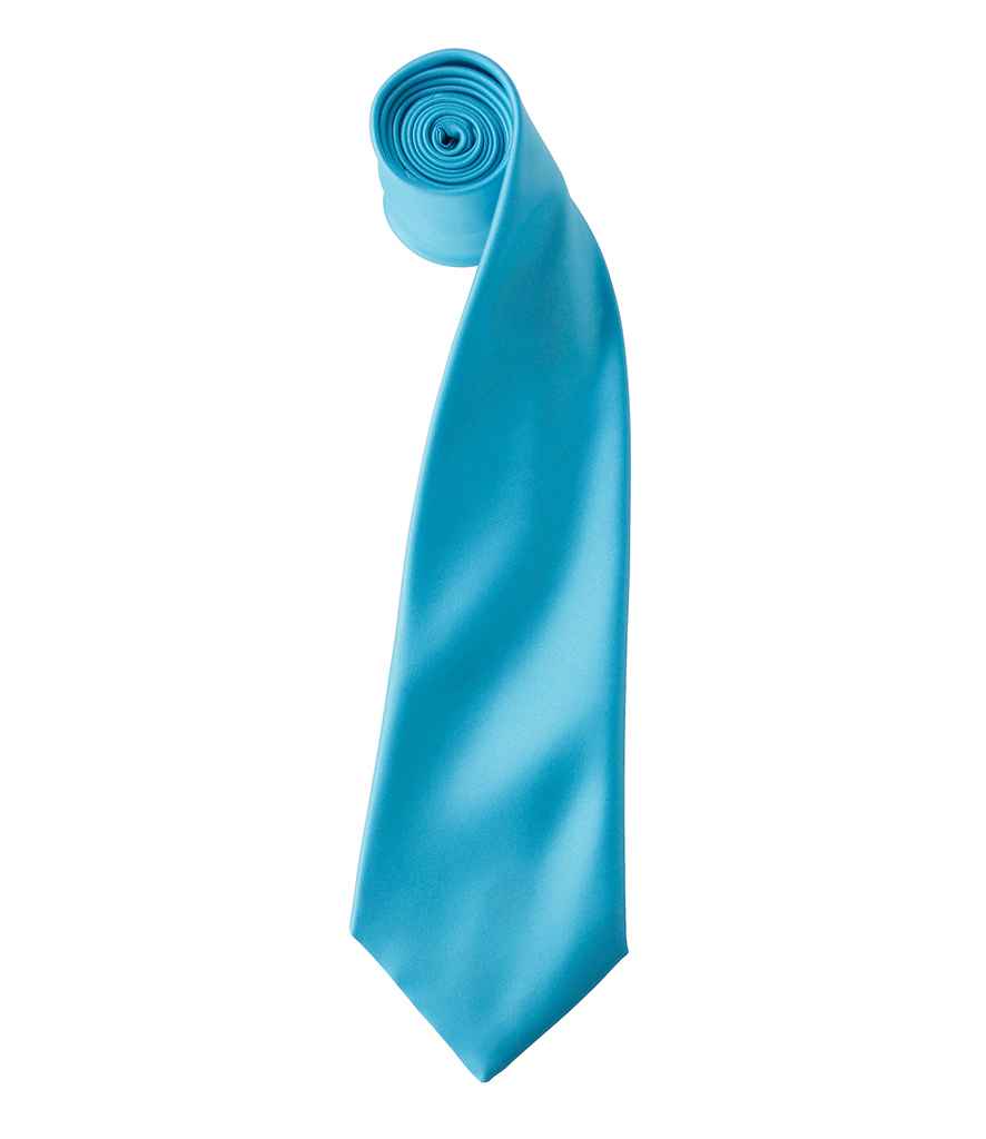 Premier 'Colours' Satin Tie in ONE Turquoise Blue by Premier — Custom branded clothing by Print Press, featuring premium embroidery produced in our specialist print lab in the UK.